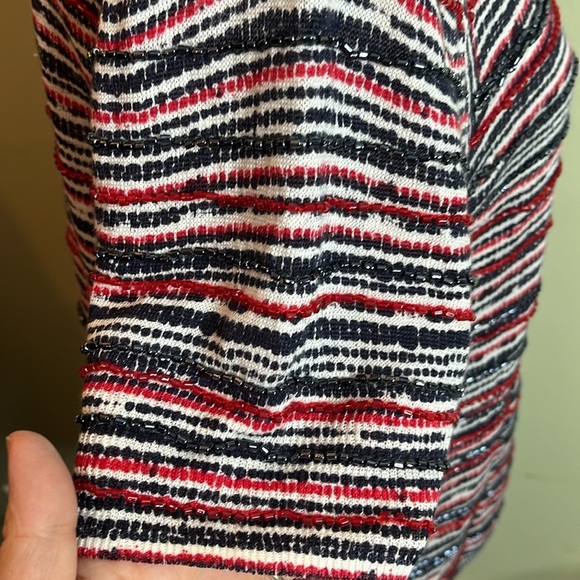 J. Crew Women's 100% Linen beadi Short Sleeve Sweater Red Blue White - Picture 10 of 12